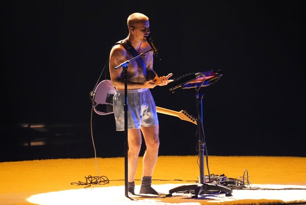 Justin Bieber on stage during his Grammys 2026 performance