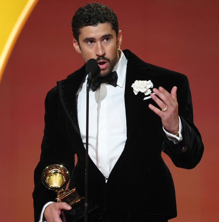 Bad Bunny accepts the Best Música Urbana Album award onstage during the 68th Grammy Awards Sunday in Los Angeles.