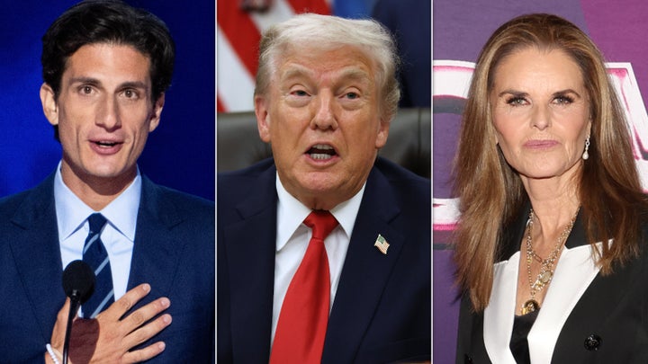 From left to right: Jack Schlossberg, President Donald Trump, Maria Shriver 