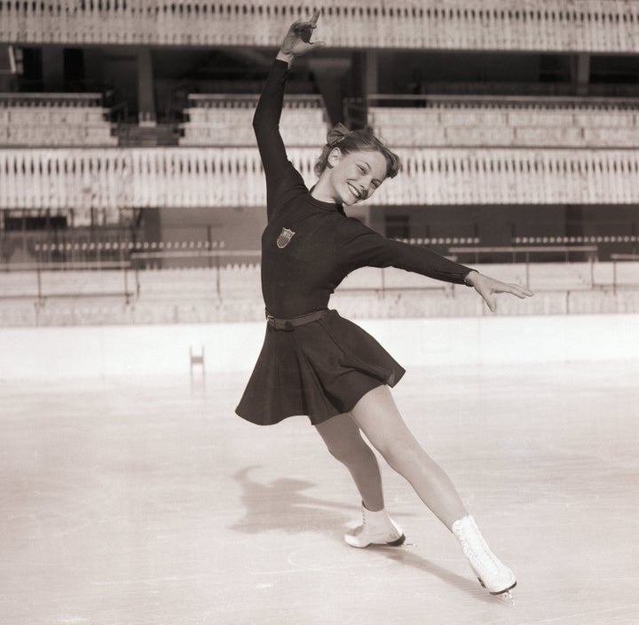 U.S. figure skater Carol Heiss cuts up the ice.
