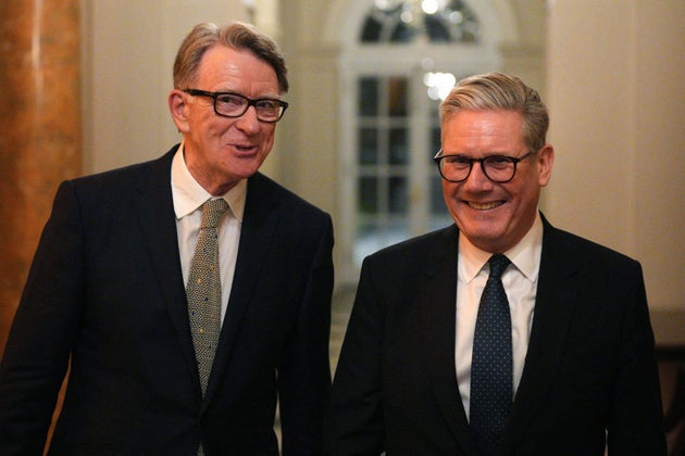 Keir Starmer with Peter Mandelson at a welcome reception when he was appointed UK ambassador to Washington.
