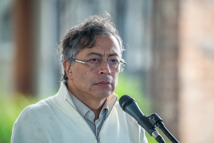President of Colombia Gustavo Petro delivers a speech during an event regarding the restoration of the San Juan De Dios Hospital on January 27, 2026 in Bogota, Colombia. (Photo by Diego Cuevas/Getty Images)