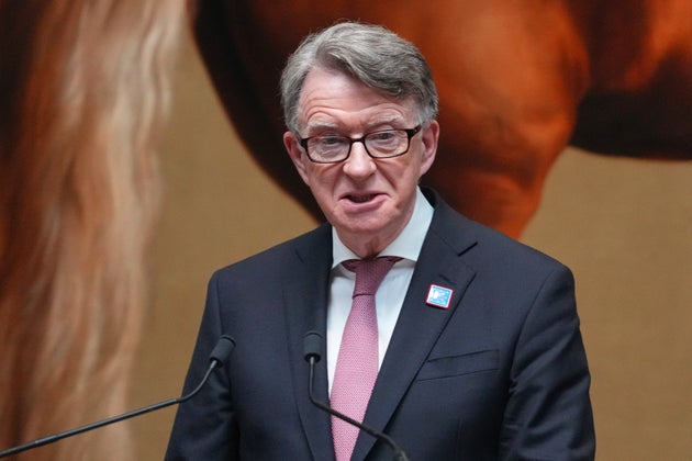 Ex-Ambassador to the United States, Peter Mandelson speaks during the rededication ceremony of the George Washington Statue in the National Gallery in London, Wednesday, June 18, 2025. 
