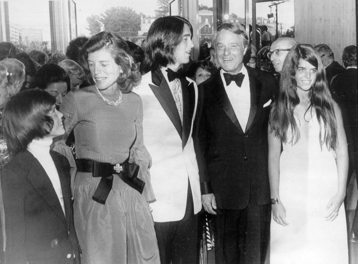Maria Shriver, far right, at the grand opening of the John F. Kennedy Center for the Performing Arts in 1971. She is flanked by her father and mother, Sargent Shriver and Eunice Kennedy, and her brothers Tim and Bobby Shriver.