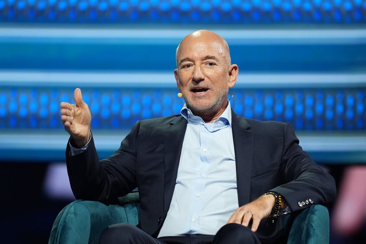 Amazon founder Jeff Bezos speaks at the America Business Forum on Nov. 6, 2025, in Miami.