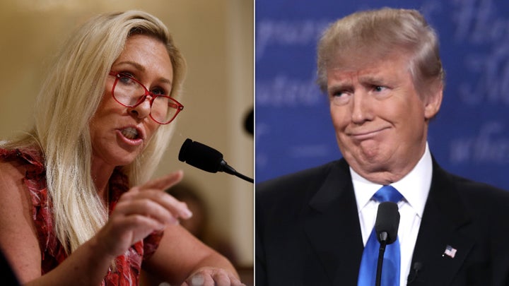 Former Rep. Marjorie Taylor Greene (left) called out President Donald Trump for his attack on a congressman's wife — and Republican lawmakers for not standing up to the president.