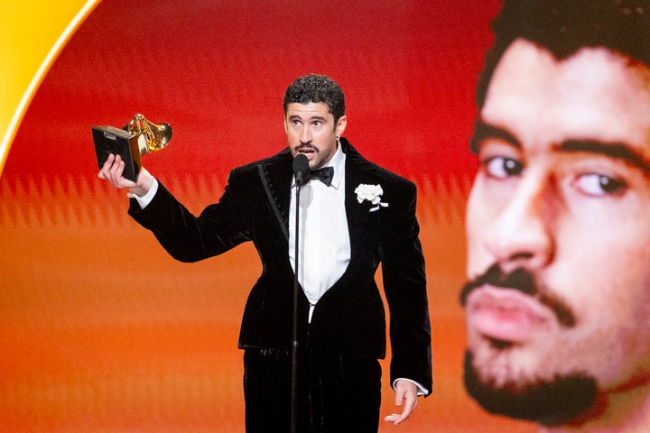 Bad Bunny accepting the award for Album of the Year for “Debí Tirar Más Fotos” onstage during the 68th Grammy Awards on Feb. 1.