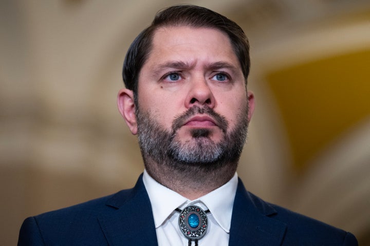Sen. Ruben Gallego attends a news conference after the Senate luncheons in the U.S. Capitol on Nov. 19, 2025.