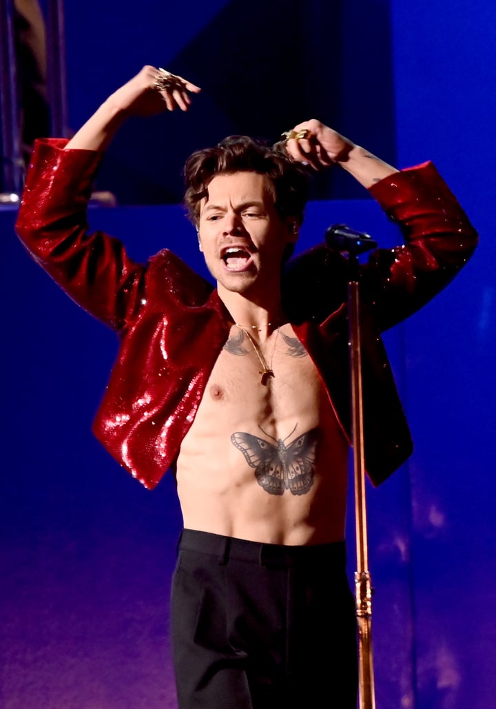 Harry Styles performing at the 2023 Brit Awards