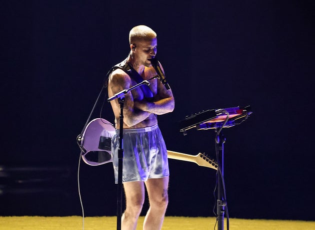 Justin Bieber on stage at the 2026 Grammys on Sunday night