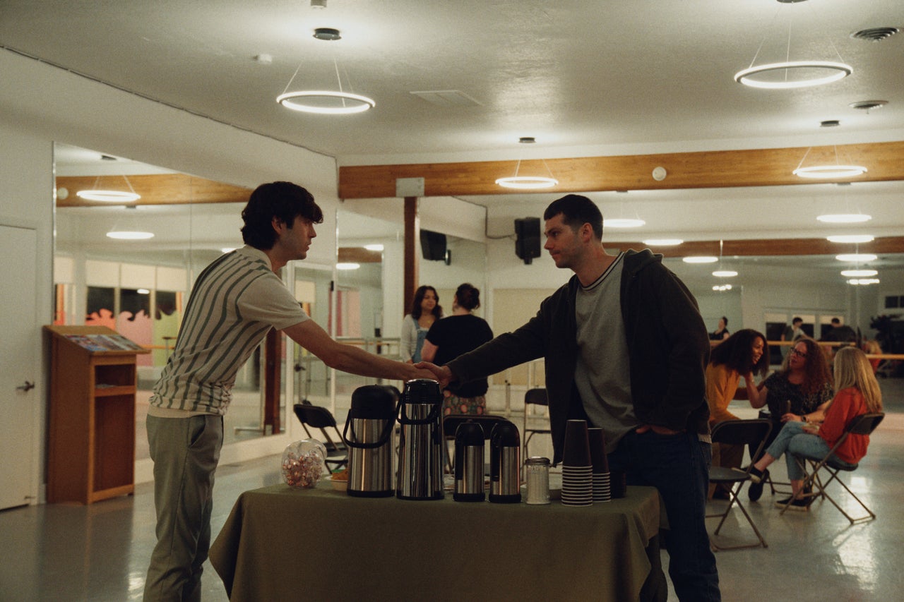 James Sweeney and Dylan O'Brien's characters meet at a twin bereveament group in the film Twinless