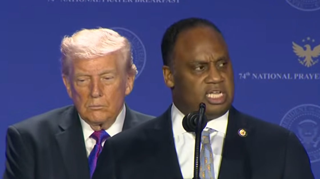 Trump Awkwardly Stands Behind Democratic Congressman Who Makes Urgent Plea During Prayer - HuffPost by Senior Reporter