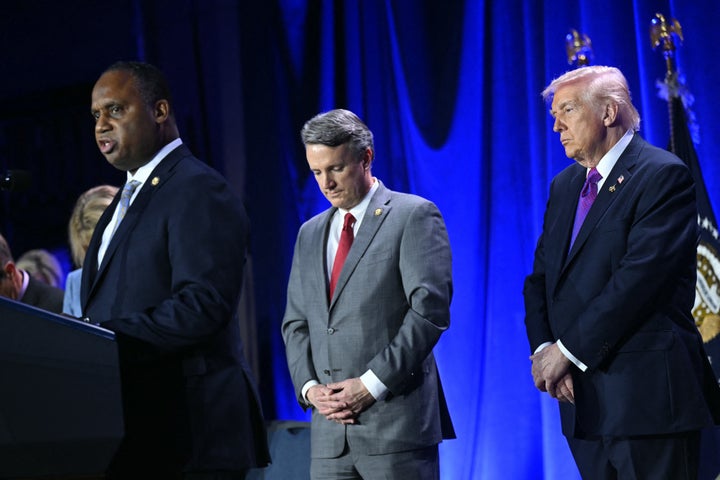 Rep. Jonathan Jackson (far left) speaks as President Donald Trump listens during the National Prayer Breakfast in Washington, D.C.