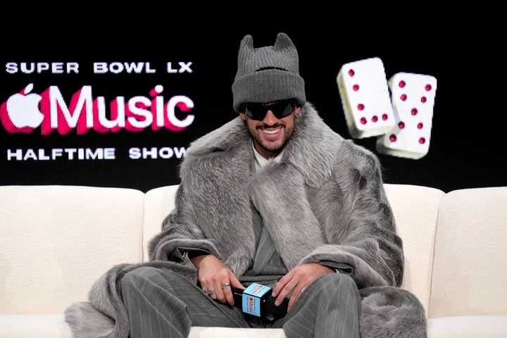 SAN FRANCISCO, CALIFORNIA – FEBRUARY 5: Bad Bunny speaks on stage at the Apple Music Super Bowl LX Pregame Press Conference and Super Bowl LX Halftime Show at Moscone Center West on February 5, 2026 in San Francisco, California. (Photo by Jeff Kravitz/FilmMagic)