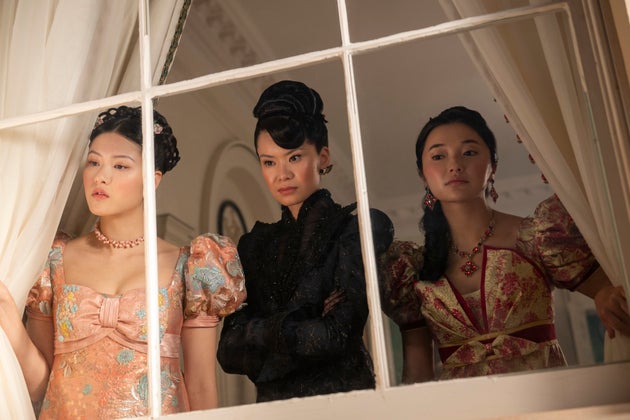 Isabella Wei, Katie Leung and Michelle Mao in the fourth season of Bridgerton