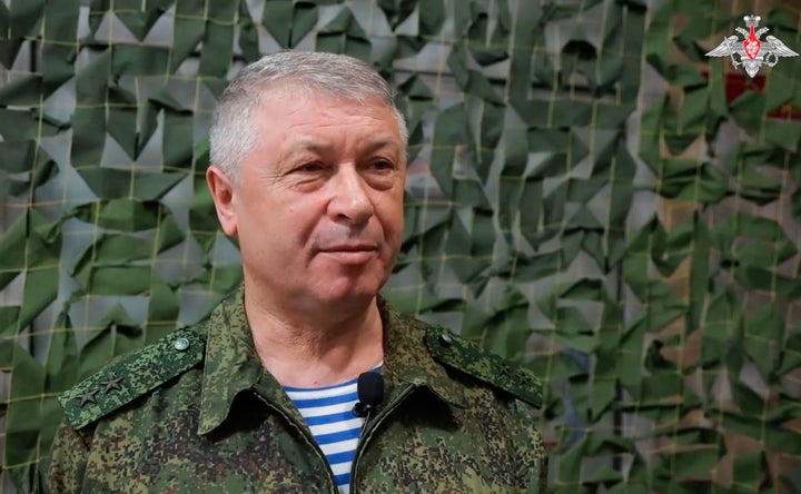 In this image made from video provided by Russian Defense Ministry Press Service on Tuesday, June 13, 2023, Lt. Gen. Vladimir Alekseyev speaks to servicemen in an undisclosed location. (Russian Defense Ministry Press Service via AP)