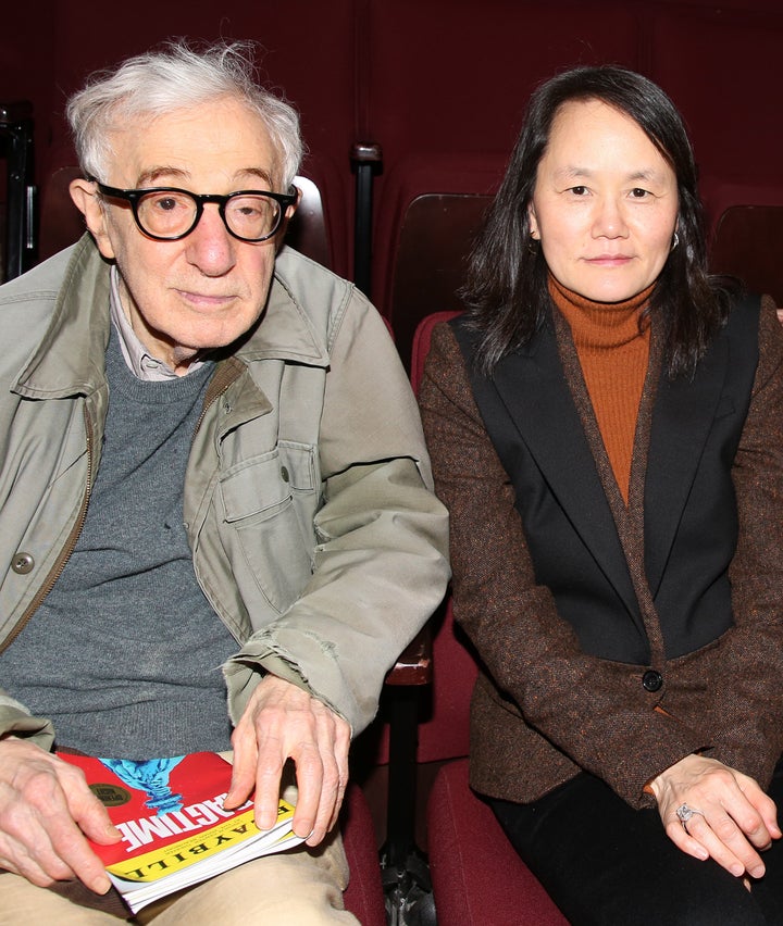 Woody Allen and Soon-Yi Previn Allen pose at the opening night of the revival of the musical "Ragtime" on Broadway on October 16, 2025 in New York City.