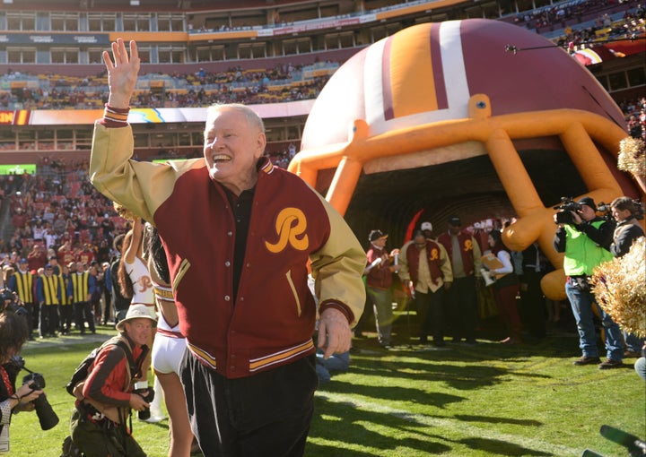 Washington Redskins great Sonny Jurgensen is introduced prior to the game against the San Diego Chargers at FedEx Field on November 3, 2013 in Landover, MD. (Photo by Jonathan Newton/The Washington Post via Getty Images)