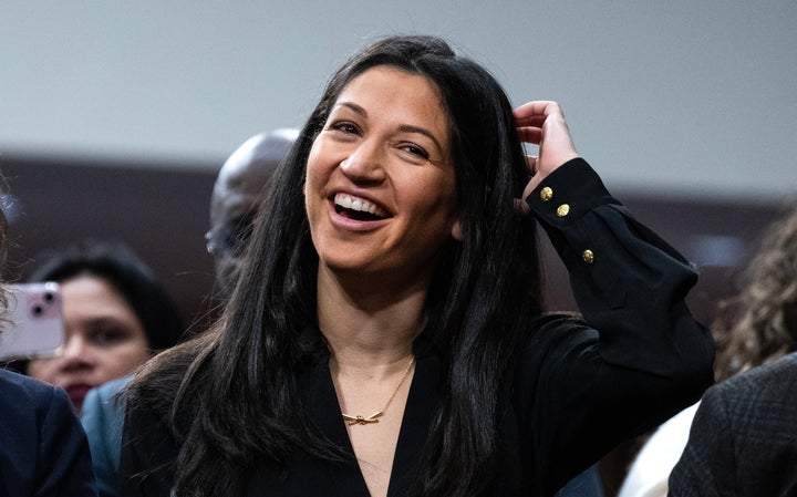 Katie Miller, then a Department of Government Efficiency aide, is seen during the Senate Finance Committee confirmation hearing for Robert F. Kennedy Jr., President Donald Trump's nominee to be secretary of health and human services, in January 2025.