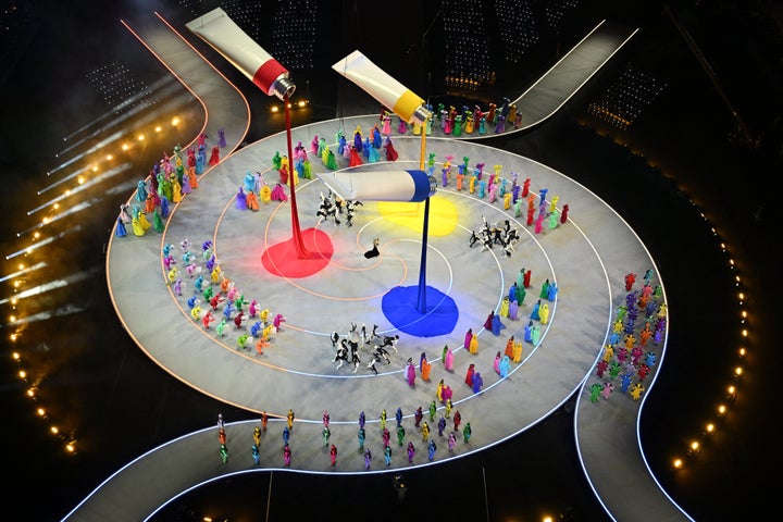Dancers perform during the opening ceremony of the Milano Cortina 2026 Winter Olympics at the San Siro Stadium in Milan, northern Italy, on February 6, 2026. (Photo by Antonin THUILLIER / AFP via Getty Images)