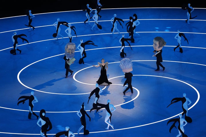 Italian actor Matilda De Angelis performs during the Olympic opening ceremony of the 2026 Winter Olympics in Milan, Italy, Friday, Feb. 6, 2026. (AP Photo/Ben Curtis)