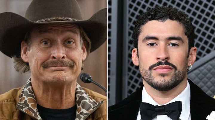 “He’s said he’s having a dance party, wearing a dress, and singing in Spanish? Cool," Kid Rock, left, said of Super Bowl halftime performer Bad Bunny. "We plan to play great songs for folks who love America.” 