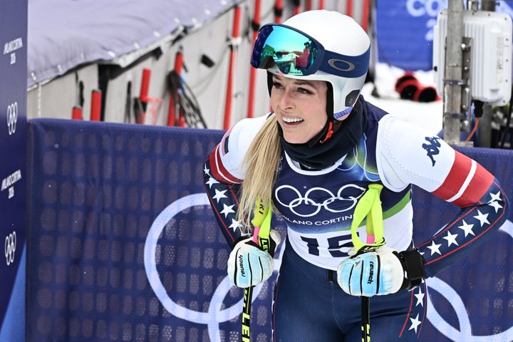 US' Lindsey Vonn reacts during an official training for the women's downhill event during the Milano Cortina 2026 Winter Olympic Games at the Tofane Alpine Skiing Centre in Cortina d'Ampezzo on February 7, 2026. (Photo by Tiziana FABI / AFP via Getty Images)