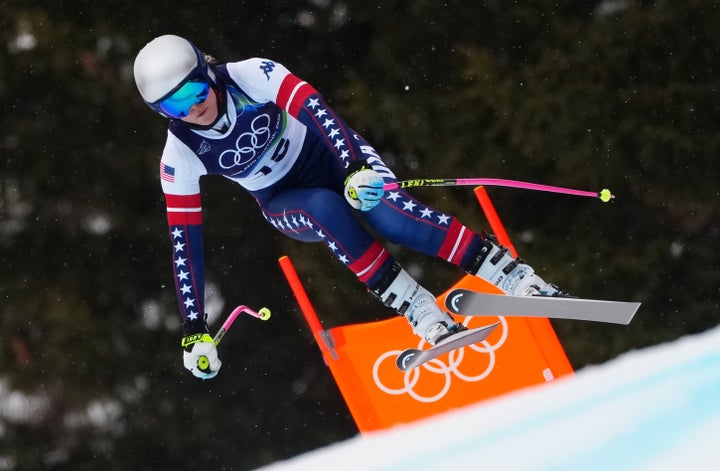 February 7, 2026, Italy, Cortina D'ampezzo: Olympia, Milan Cortina Winter Olympics 2026, alpine skiing, downhill, training, Lindsey Vonn (USA) is on the track. Photo: Michael Kappeler/dpa (Photo by Michael Kappeler/picture Alliance via Getty Images)