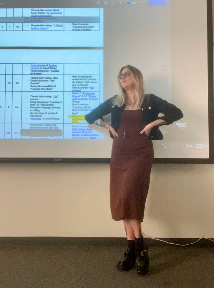 "First day of classes: me, my course calendar, and 15 weeks of reading and writing," the author writes.