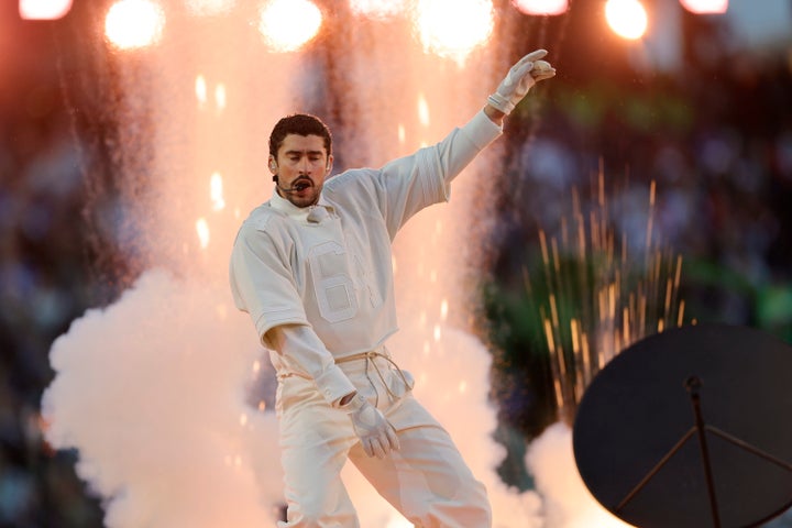 Bad Bunny performs the halftime show during the Seattle Seahawks versus the New England Patriots Super Bowl LX game on Feb. 8, 2026, at Levi's Stadium in Santa Clara, CA.