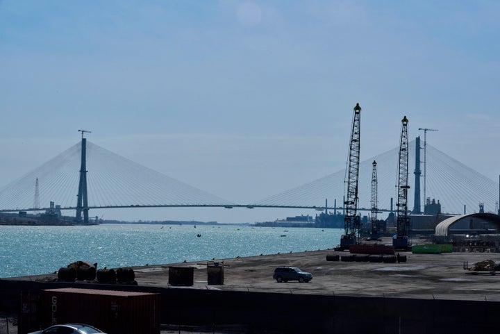 Spanning the Detroit River, the Gordie Howe International Bridge will connect southern Detroit, Mich., and Windsor, Ontario, Canada, when opened.