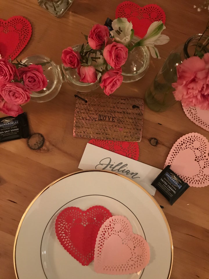 The author's place setting from a Galentine's Day Celebration with friends