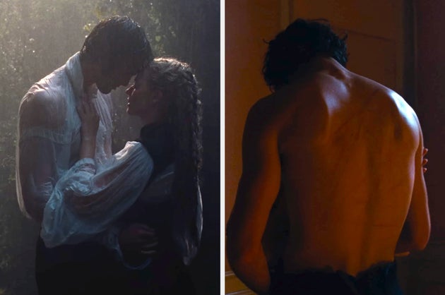 Jacob Elordi and Margot Robbie in the trailer for Wuthering Heights