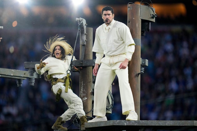 Bad Bunny performing at the Super Bowl on Sunday night