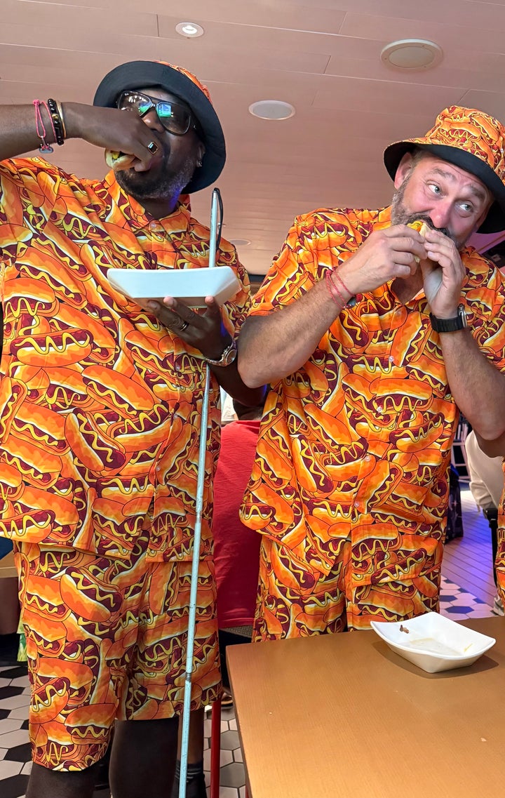 Mike Lee and Chris Mule wear their hot dog outfits with no regrets.