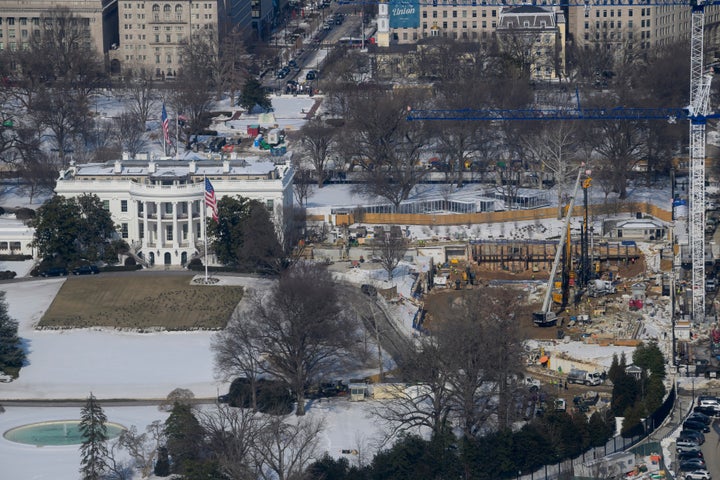 Work continues on the construction of the ballroom at the White House last week in Washington, where the East Wing once stood.