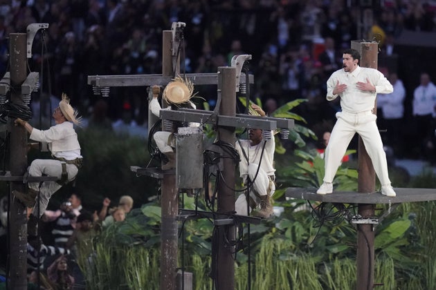 Bad Bunny performing at the 2026 Super Bowl