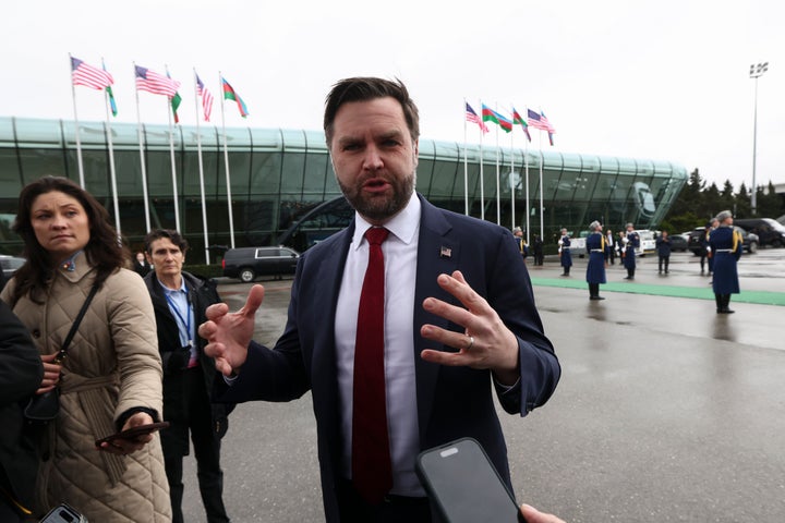' 1 Vice President JD Vance speaks to media in Azerbaijan before boarding Air Force Two on Wednesday. Vance, who was booed at the opening ceremony of this year's Winter Olympics, sent a warning to athletes trying to play in the