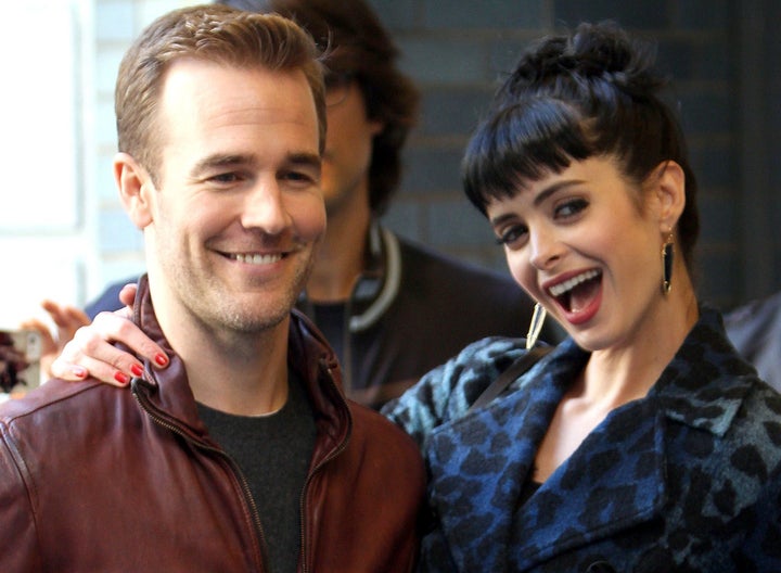 James Van Der Beek and Krysten Ritter on the set of Don't Trust The B– In Apartment 23