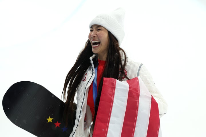 Team USA's Chloe Kim smiles as she settles for silver in the women's halfpipe final on Thursday.
