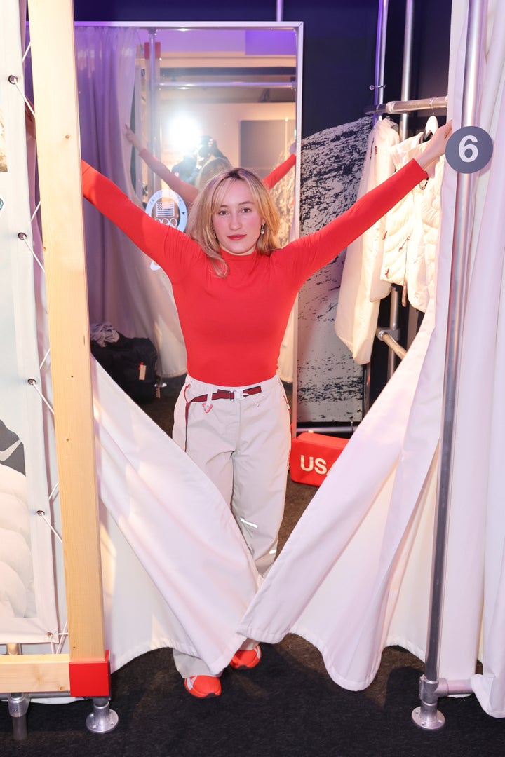 Kirkby opens up the dressing room curtains at the Team USA Welcome Experience last month in Milan.