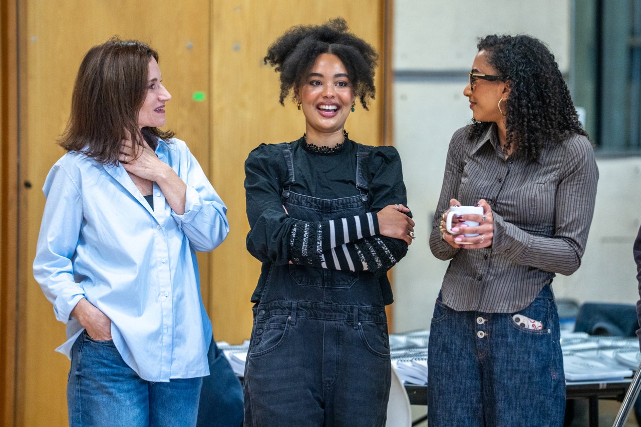 Into The Woods performers Kate Fleetwood, Chumisa Dornford-May and Bella Brown on their first day of rehearsals