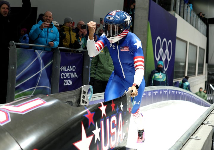 American Elana Meyers Taylor celebrates after her last run.
