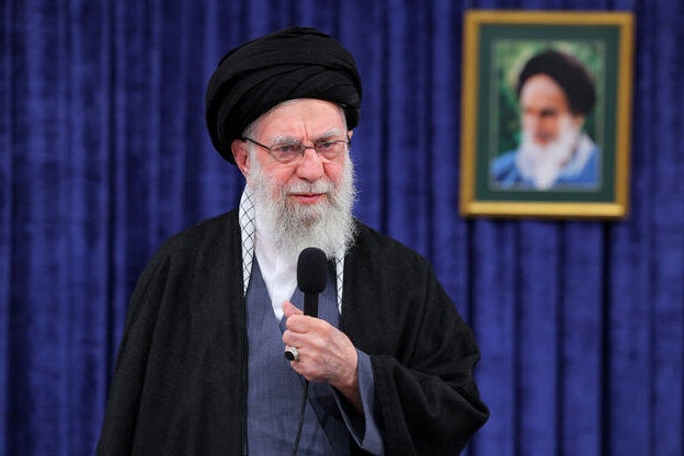 Iran's Supreme Leader Ali Khamenei addresses to the public on the occasion of the 47th anniversary of the Iranian Revolution according to Iranian state television in Tehran, Iran on Feb. 9, 2026.