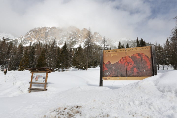 A view of the Cristallo Range in the Dolomites, where glaciers were once located, was seen earlier this month from the Olympic host city of Cortina d'Ampezzo, Italy.