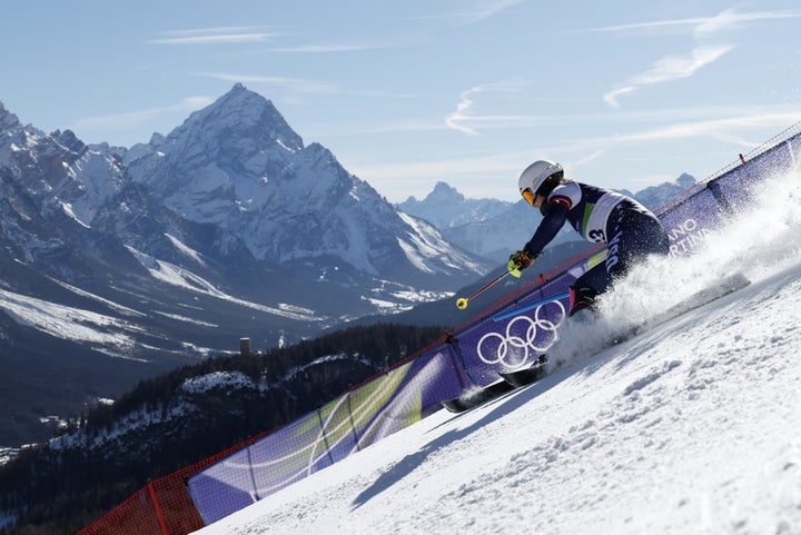 Team USA's AJ Hurt in action at the Tofane Alpine Skiing Center on Wednesday. She said the dwindling amount of snow on glaciers – such as the one in Sölden, Austria – is getting smaller "hard to ignore."