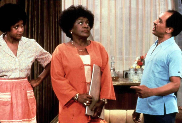 Marla Gibbs, Isabel Sanford and Sherman Hemsley on the set of 