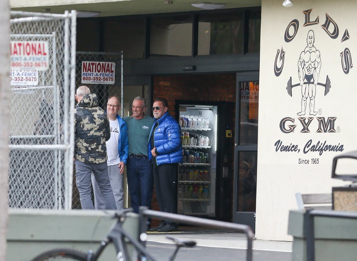 Robert F. Kennedy Jr. -- in jeans, naturally -- and Arnold Schwarzenegger outside the gym in Los Angeles, California in February 2024.