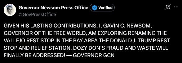 Gavin Newsom Press Office message on X.