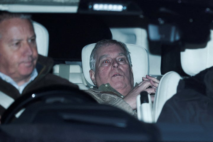 Andrew Mountbatten-Windsor is seen leaving the Aylsham police station on his birthday.